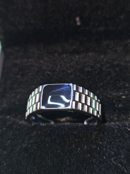 Mens silver jubilee black enamel ring | Time and Shine LLC