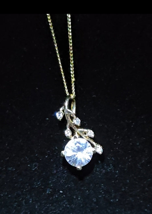 14 karat white sapphire branch pendant | Time and Shine LLC