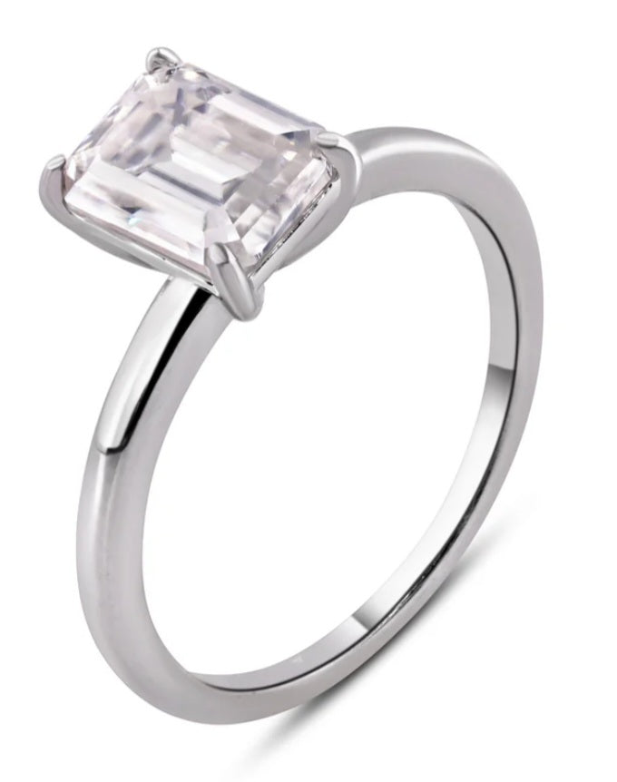 2 carat emerald cut Moissanite solitaire| Time and Shine LLC